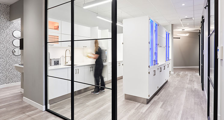 sterilization room with white cabinets in dental office