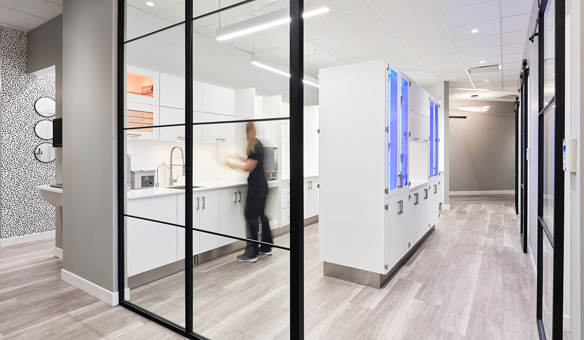 sterilization room with white cabinets in dental office